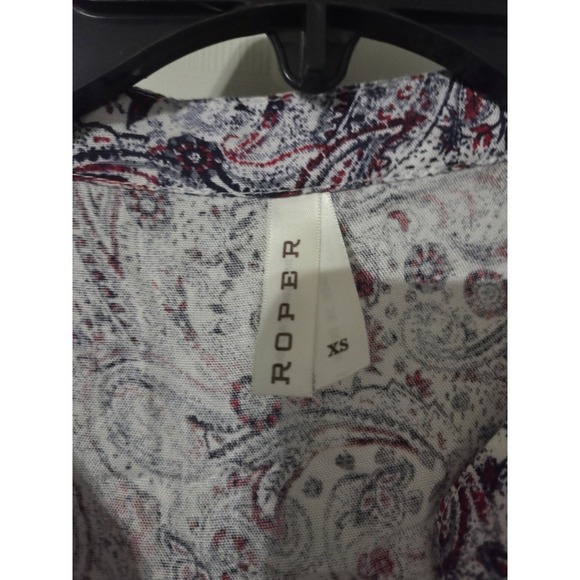 Roper Sleeveless Button-down Western Blouse, Blue & Red Paisley, Embroidered, XS - Picture 2 of 4